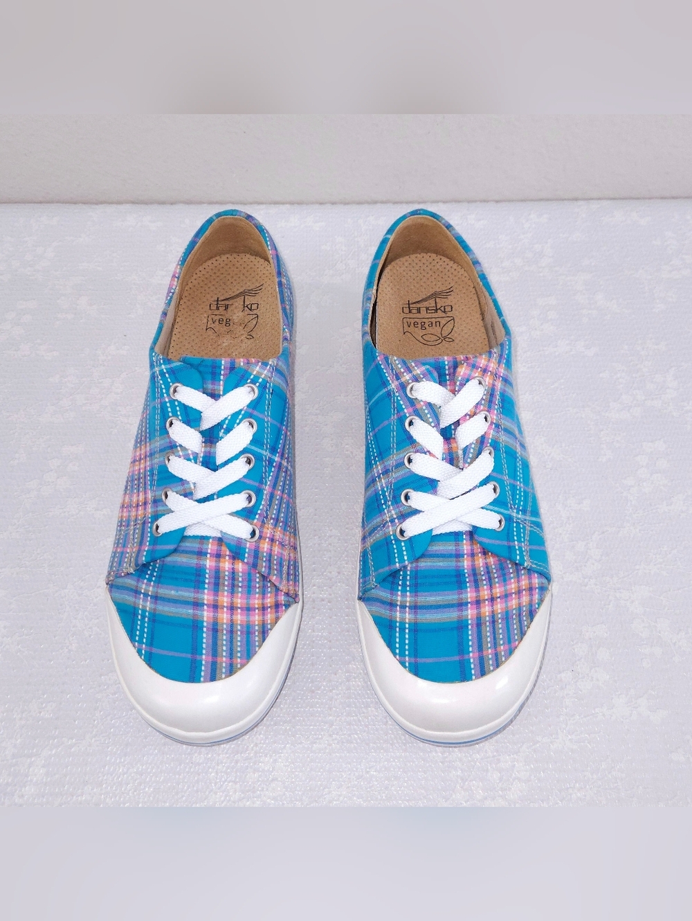 DANSKO Veda Vegan Clogs Lace-Up Sneakers EU 42 Blue Pink Plaid - Picture 5 of 10